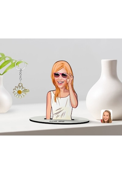 Kişiye Özel Kadın Karikatürlü 3D Ahşap Biblo Ve Isimli Gold Papat (473843270)