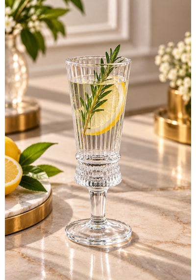 6 Lı Kristal Cam Ayaklı Kahve Yanı Bardağı Bardak Flüt Model 50ml Şeffaf