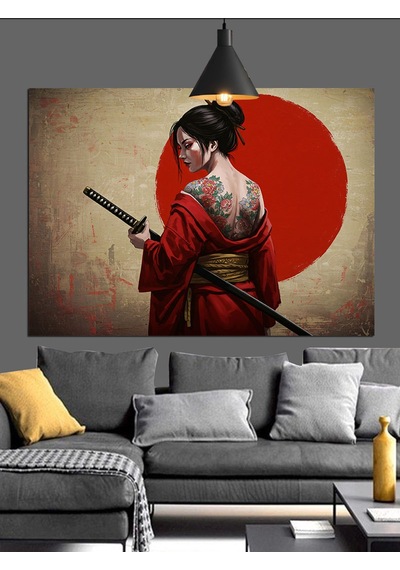 Geleneksel Japon Geyşa Sanatı Dekoratif Kanvas - Mdf Ahşap Tablo