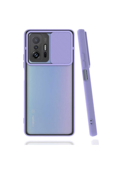 Noktaks - Mi 11t 5g Uyumlu - Kılıf Slayt Sürgülü Arkası Buzlu Lensi Kapak - Lila Lila