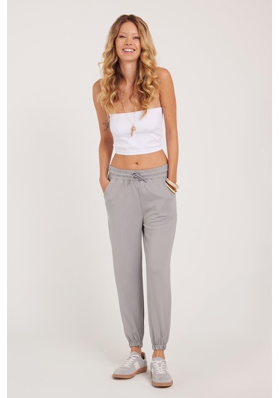 Tudors Kadın Relax Fit Rahat Kesim Modal Kumaş Beli Bağlamalı Lastikli Jogger Gri Eşofman Altı-39587