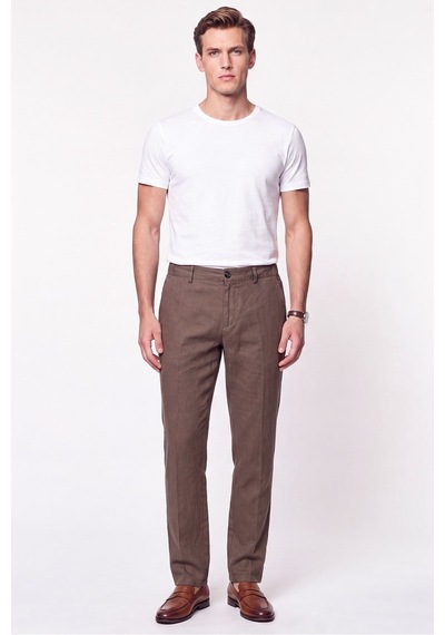 Comfort Fit Beli Lastikli %100 Keten Vizon Pantolon P 1215