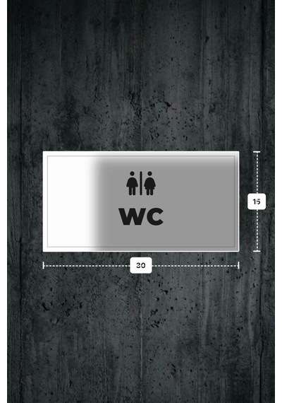 Wc Yazılı - Metal - Beyaz Renk - Kapı İsimliği - 30x15 Cm