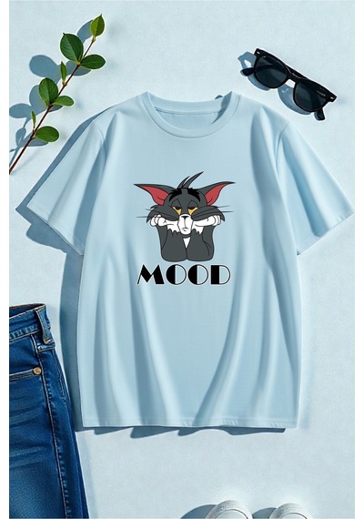 Uyguntarz Unisex Mood Baskılı Oversize Tişört Bebe Mavisi