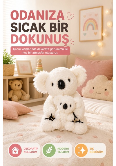26 Cm Beyaz Anne Ve Yavru Koala Peluş Oyuncak Yumuşak Dekoratif Çocuk Odası Uyku Arkadaşı
