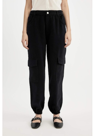 Defacto Jogger Gabardin Pantolon Normal Bel Basıc Kargo Cepli B0454AX23AU Siyah