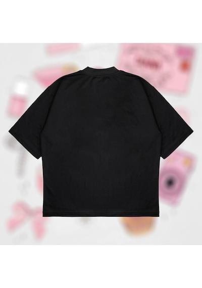 Startmore Girl World Oversize Unisex Pamuklu Nefes Alan Kalın Kumaşlı Siyah