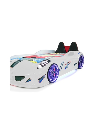 Setaymobilya Arabalı Yatak, Jaguar Koltuklu Full Ledli Beyaz, Süperlüx, Setay