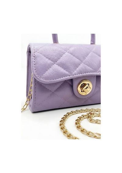 Satuna Parlak Kapitone Mini Çanta Astar Detaylı Zincir Askılı Kadın El Ve Omuz Çantası 19x12 Cm Lila