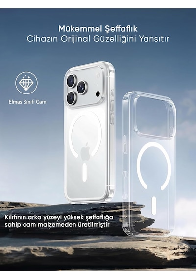 İphone 17 Pro Max İçin Ultra Super Şeffaf Magsafe İle Uyumlu Gerçek 9h Temperli Cam Arka Yüzey - Darbe Emici Tpu Yan Kenarlar, Kristal Berraklığında Şeffaf Kılıf 17 Pro Max
