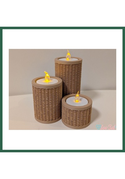 Bezos Rattan Görünümlü Tealight Mumluk Seti 3'lü Dekoratif Mum Tutucu Bzs01 Çok Renkli