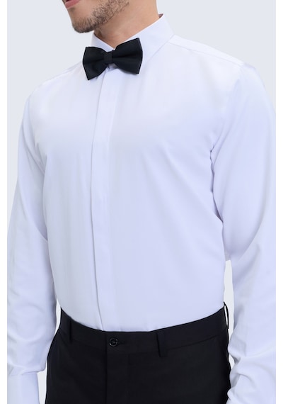 Hatemoğlu Beyaz Comfort Fit Slim Yaka Damatlık Gömlek
