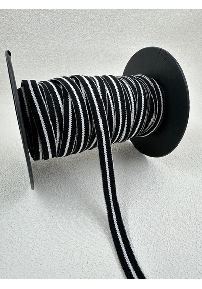 1 Cm Çizgili Dokuma Lastik-5 Metre- Siyah/beyaz