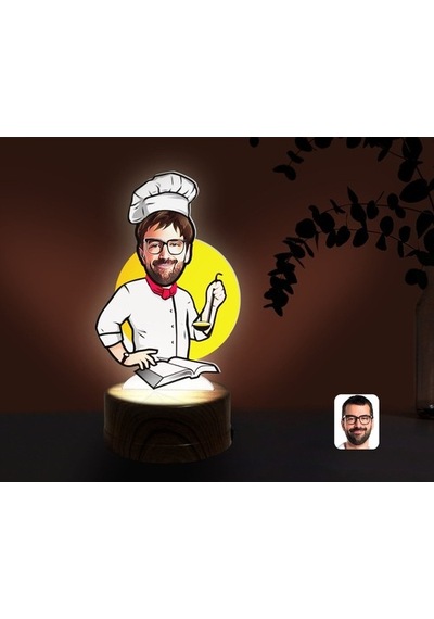 Kişiye Özel Erkek Chef Karikatürlü Dekoratif 3D Biblo Led Işıklı (481501036)