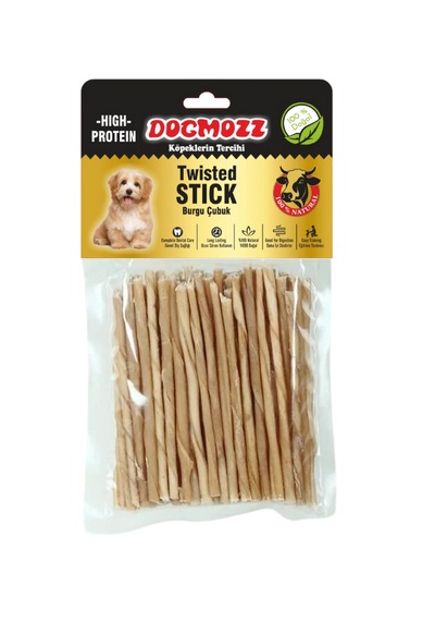 Dogmozz Premium Deri Çubuk Burgu Stick Natural Kalın Boy Köpek Kemiği 50'li