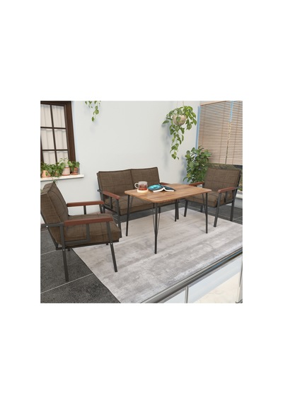 Mygusi Modern Balkon, Bahçe, Cafe - Metal Kanepe Koltuk Takımı - 2+1+1 60x90 Cm Masalı - Kahverengi Mygusi Modern Balkon, Bahçe, Cafe - Metal Kanepe Koltuk Takımı - 2+1+1 60x90 Cm Masalı - Kahverengi