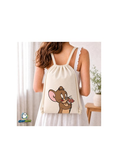 Ghostbastır Design Tom Ve Jerry Büzgülü Keten Çanta C339 Bej