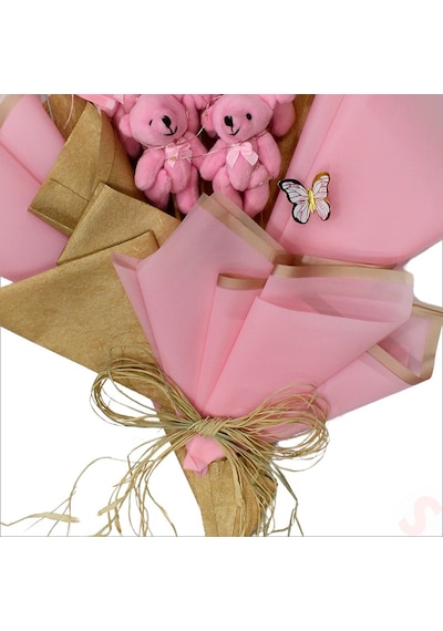 9 Pelüş Ayıcıklı Ve Led Işıklı Buket, 57cm X 45cm - Pembe