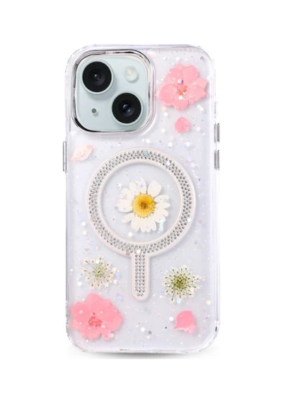 İphone 13 Uyumlu Flower Magsafeli Yeni Tasarım Kılıf - Pembe