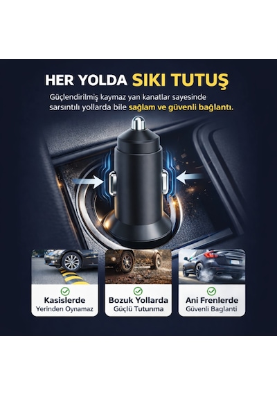 Polham 60w Pd Hızlı Araç Şarj Cihazı 2x Type-c Çıkışlı 12v / 24v Uyumlu Araç Çakmaklık Şarj Adaptörü 1 Adet