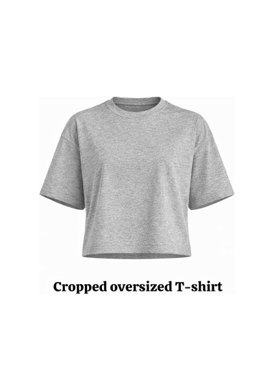 Kadın Gri Oversize Crop Pamuk T-shirt Gri