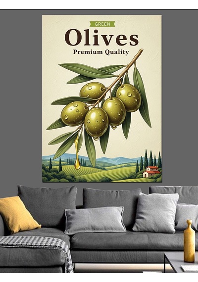 Zeytin Ağacı Dalı Poster Dekoratif Kanvas - Mdf Ahşap Tablo
