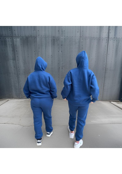Ceyss Design Unisex Üç İplik Şardonlu Oversize Hoodieli Eşofman Takımı-indigo İndigo