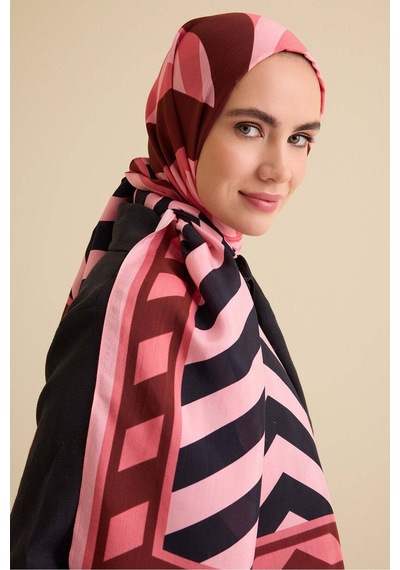 Imannoor Çizgi Noor Haki Floş Viskon Şal 72x212 Haki
