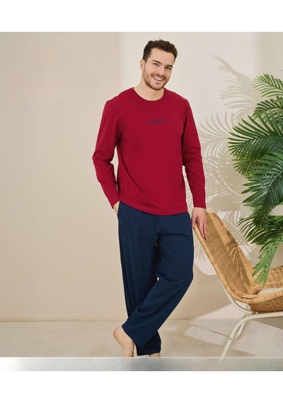 Pijamoni Erkek Pamuklu Bisiklet Yaka Uzun Kol İnce Pijama Takımı 6150/13 - 1 Adet Kırmızı Pijamoni Erkek Pamuklu Bisiklet Yaka Uzun Kol İnce Pijama Takımı 6150/13 - 1 Adet Kırmızı