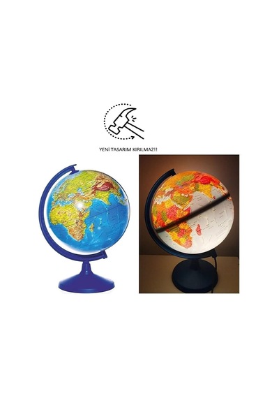 Lrs Store Işıklı Küre - 36 Cm Yükseklik 26 Cm Çap - Hem Fiziki Hem Siyasi Dünya Küresi, Mavi Diğer