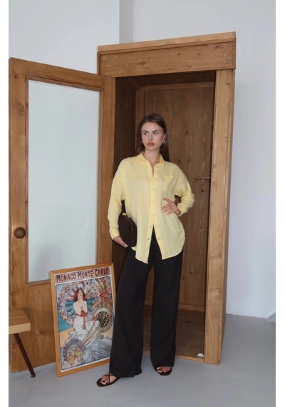 Kazax Tek Cepli Müslin Gömlek Sarı Sarı