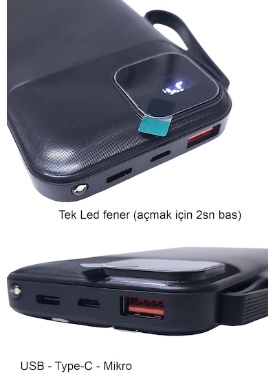 Powerbank 10000 Mah 22,5w Usb-c 2x Usb-a Qc 3.0 Pd Led Ekranlı Hızlı Şarj Siyah