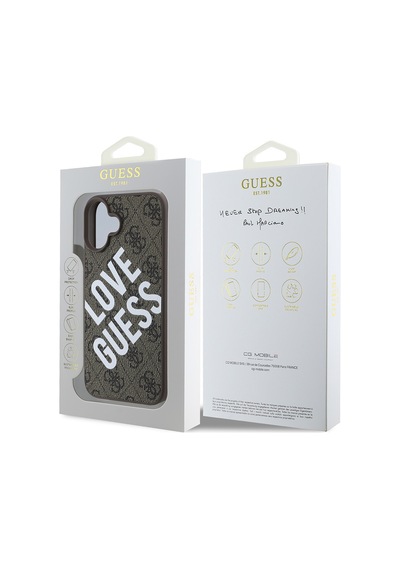 Apple Uyumlu iPhone 16 Kılıf Guess Lisanslı Bi Love Guess Kapak Kahverengi