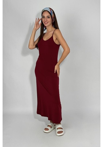 Kadın Sandy Kumaş İp Askılı Düz Renk Fitted/vücuda Oturan Dar Esnek Rahat Saran Uzun Elbise Bordo Kadın Sandy Kumaş İp Askılı Düz Renk Fitted/vücuda Oturan Dar Esnek Rahat Saran Uzun Elbise Bordo