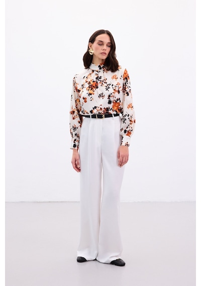 Sateen Dik Yaka Bluz - Oranj-136868 Oranj