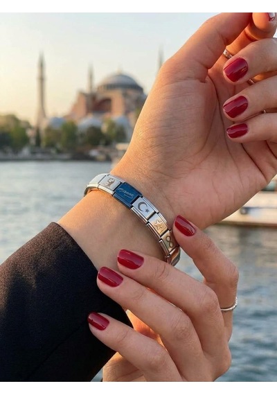 Atatürk Imzalı İtalyan Charm Çelik Bileklik - Ay Yıldız Sonsuzluk Detaylı Modüler Charm Bileklik Gri