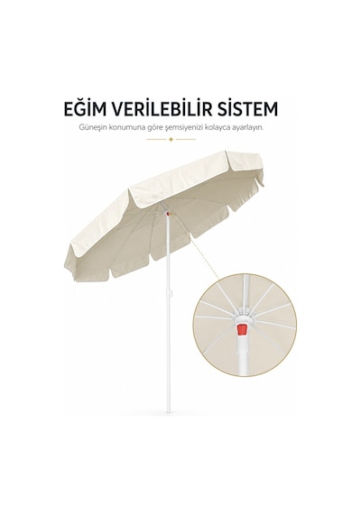 Krem 2 Metre Bahçe - Plaj Şemsiyesi 10 Telli, Sabitleme Kazık Bej