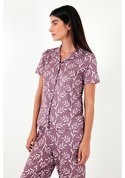 Lela Regular Fit Gömlek Yaka Kısa Kollu Bayan Pijama Takımı 65780124 Gül Kurusu