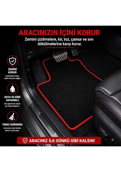 Aycar Oto Store Bmw E39 Uyumlu Kaymaz Tabanlı Siyah Halı Paspas Kırmızı Dikişli