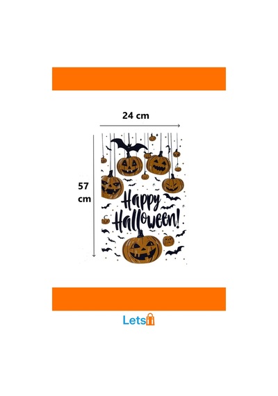 Halloween Temalı Balkabaklı Duvar Stickerı 24x57 Cm Çok Renkli