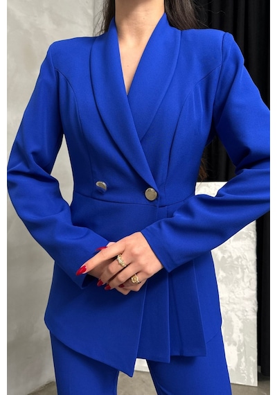 Msm Fashion Kadın İkili Blazer Ceket Pantolon Takım Pile Ve Düğme Detaylı Boru Paça Saks Mavisi Msm Fashion Kadın İkili Blazer Ceket Pantolon Takım Pile Ve Düğme Detaylı Boru Paça Saks Mavisi