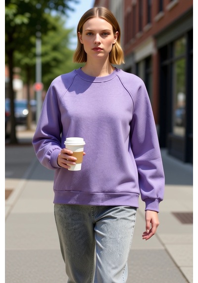 Benerly Kadın Bisiklet Yaka Reglan Kol Düz Örme Sweatshirt Fonksiyonel Da Lila