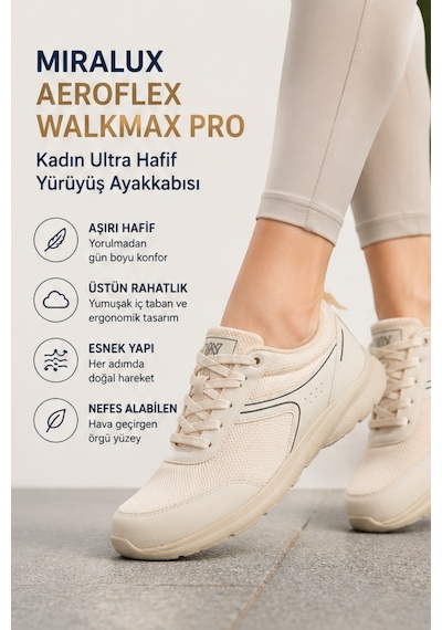 Walkmax Pro Bej Kadın Ultra Hafif Ekstra Rahat Ortopedik Nefe...