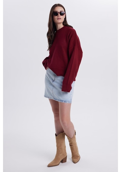 Tudors Kadın Oversize Geniş Kesim Bisiklet Yaka Bordo Kazak-41709