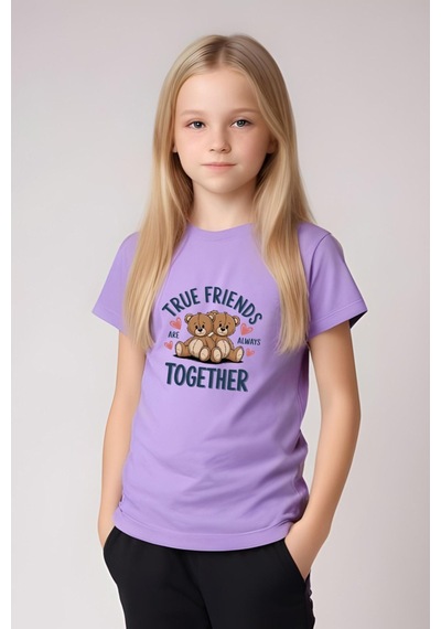 Panios Kids True Friends Baskılı Kız Çocuk Tişört Ve Eşofman Alt-üst Takım Lila