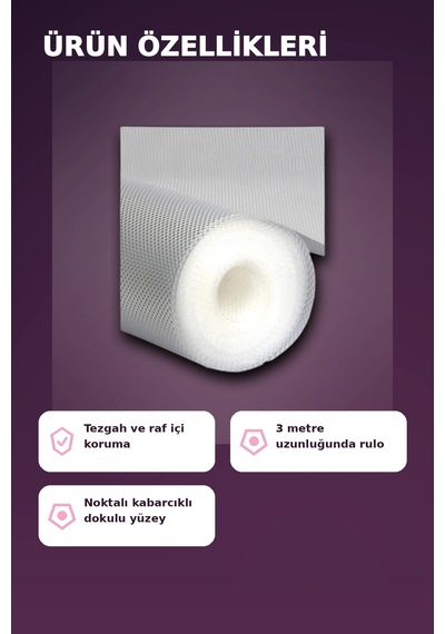 3 Metre Şeffaf Noktalı Dokulu Kalın Raf Örtüsü Ve Tezgah Koruyucu Mat Renkli