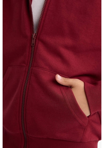 Defacto Kız Çocuk Basic Düz Kapüşonlu Fermuarlı Sweatshirt C8110a825aubr281 Bordo