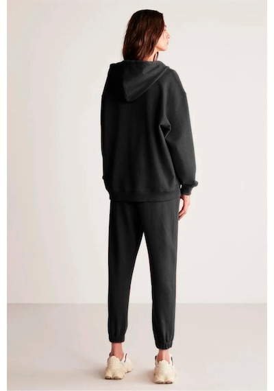 Grimelange Ametıs Kadın Oversize Organik Pamuklu Metal Fermuarlı Kapüşonlu Siyah Sweatshirt Siyah