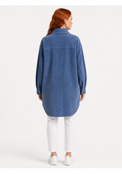 Neden Tekstil Kadın Mavi Oversize Fit Kadife Cep Detaylı Ceket