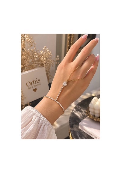 Damla Model Işıltılı Taşlı Çelik Şahmeran Bileklik Altın Altın